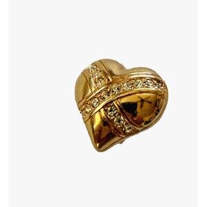New Vintage Swarovski Signed Gold Tone Crystal Heart Single Clip Earring